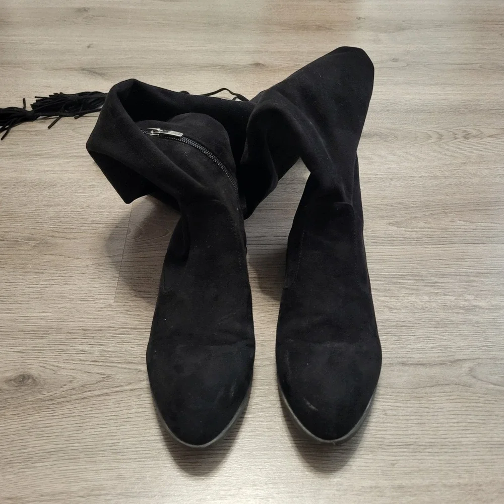 Marc Fisher Black Suede Over The Knee Boots Tassel‎ Side Zip Women Size 6.5